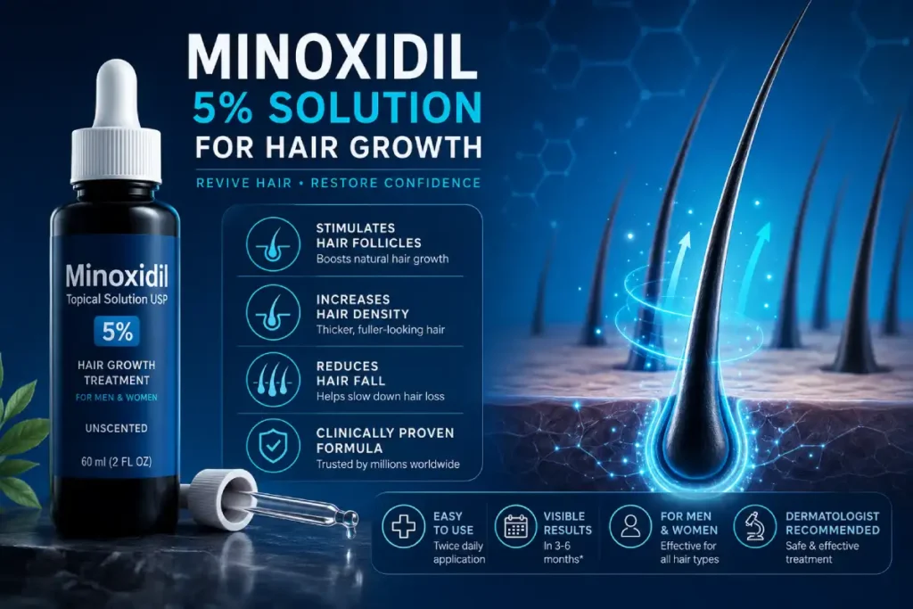 minoxidil 5 percent solution for hair growth: Benefits, Results, Usage & Side Effects